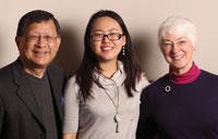 Scholarship founders Kwei Sang Ü (left) and Michele Ü (right) with Xunxun Liao (center) from China, recipient of the Adrian Hao Yin Ü Gateway Fellowship.