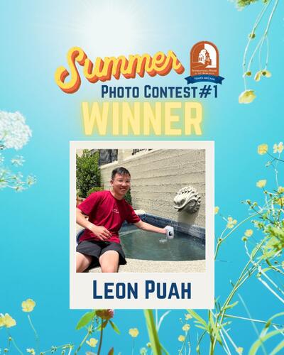 Summer photo contest #1 winner: Leon Puah shown at the patio fountain